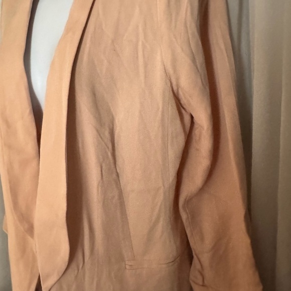 Peach Open Front Blazer with Shawl Lapels and Long Sleeves - Picture 3 of 7